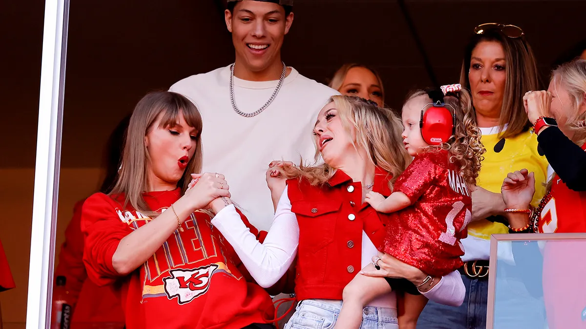 "Baby, just in time! BFFs Taylor Swift and Brittany Mahomes celebrate the arrival of a bundle of joy just ahead of Christmas."