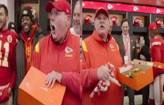 Andy Reid's eyes lit up with excitement as he joyfully exclaimed, "Probably my best Christmas," upon receiving a surprising and heartwarming gift from Travis Kelce and Patrick Mahomes.