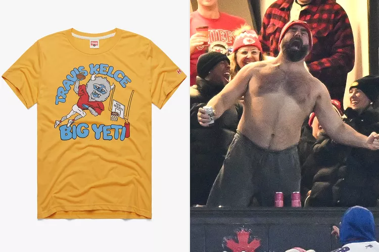 What Jason Kelce Wore to Travis' Game—a "Big Yeti" T-Shirt—and Why He Tore It Off to Go Shirtless!