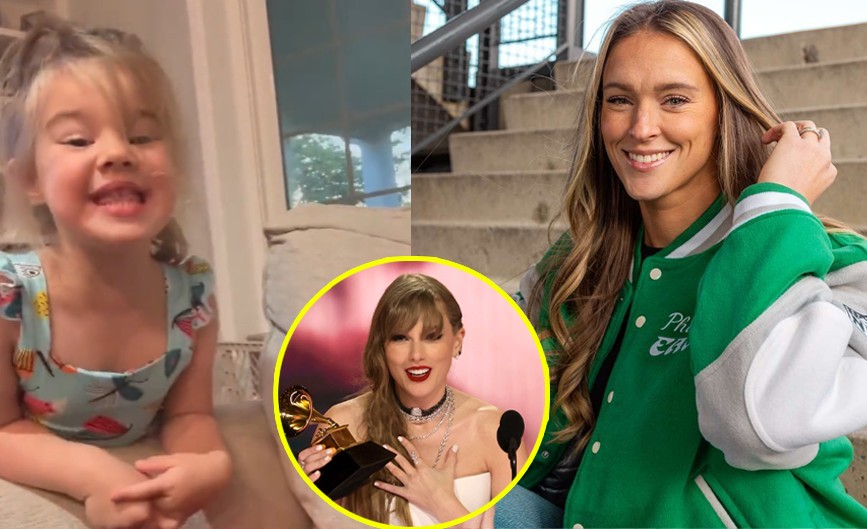 Jason Kelce 4 – year Old Daughter “Wyatt” Expression melt heart when she saw Taylor Swift at the Grammys, receiving award.. “Mom I want to be like her” Says 4 year old Girl...