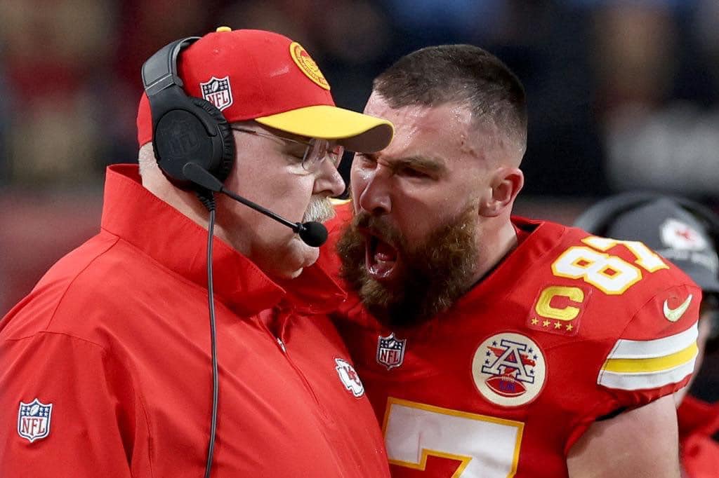 Travis Kelce on the in-game interaction with Andy Reid, "Imma keep it between us ... I was just telling him how much I love him."