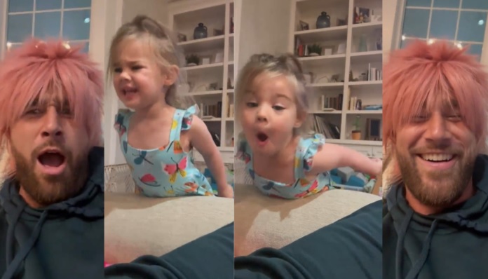 Video: Travis Kelce Playfully Scolded by Jason Kelce's Daughter for "Naughty" Behavior While Sporting Dad's Wig calling him "Sneaky"
