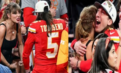 "Proud Taylor Swift Celebrates and Hugs Chiefs Punter Tommy Townsend After Kansas City Chiefs Defeated 49ers, Sparking Speculation Among Fans: Watch Travis Kelce's Reaction" Travis is a jealous lover