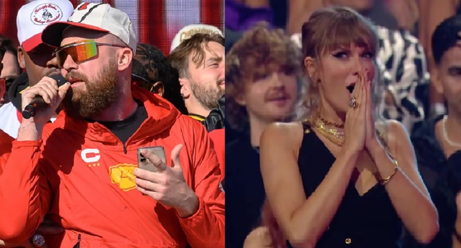 Taylor swift reacts heavily to boyfriend Travis kelce getting visibly intoxicated at the chief's parade.