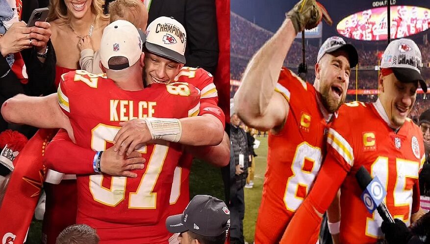 Amidst the throngs, Mahomes and Kelce finds each other and share a celebratory embrace on the field. " Mahomes said. "We never gave up, even when the odds were stacked against us. I'm so proud of what we accomplished together."