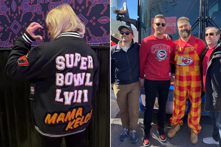 The Kelce's Family is nothing but Supportive; Kylie Kelce Sticks to Cincinnati Red at Super Bowl 2024 as Jason Kelce Goes Full Chiefs in Plaid Overalls, Mama Kelce, on the other hand, wore a custom coat for the game.