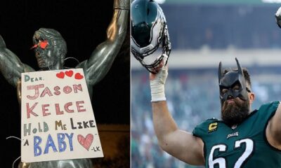 "Internet Reacts: 'Dear Jason Kelce, Hold Me Like a Baby' Love Note for Jason Kelce Left on Rocky Balboa Statue on Valentine's Day"