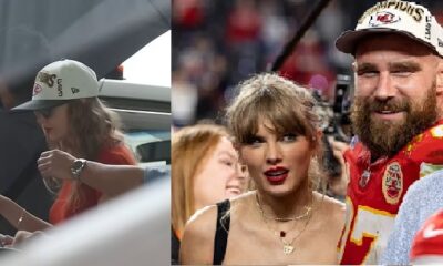 Taylor Swift shows off her legs in a mini skirt as she is seen for the first time in public in Australia - and pays tribute to boyfriend Travis Kelce with one special accessory