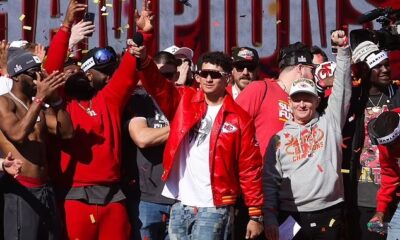 Patrick Mahomes leads the prayers for Kansas City after multiple people were shot and one killed at Union Station as one million fans gather to watch the Chiefs' Super Bowl victory parade