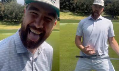 Travis Kelce plays air guitar to Taylor Swift’s ‘Bad Blood’ during golf game with NBA star Chandler Parsons