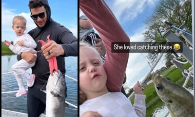Patrick Mahomes and his family go fishing and catch a big one as daughter Sterling appears indifferent to the entire ordeal.