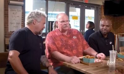 Andy Reid takes American chef Guy Fieri to his favorite Kansas City sandwich shop as the Chiefs coach gets stuck into some burgers on the Food Network