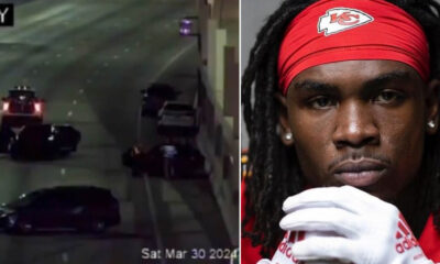 Rashee Rice Update: Footage of crash involving Chiefs receiver’s car emerges as police search for NFL star over collision in Dallas… which saw ‘two drivers flee the scene’