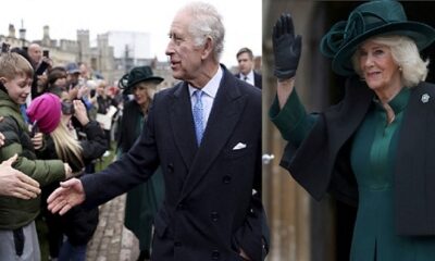 The King spoke to crowds and shook people's hands after the Easter Sunday service in Windsor, his first major public appearance since being diagnosed with cancer....where he was accompanied by Queen Camilla.