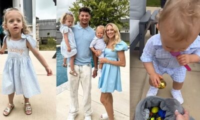 Patrick Mahomes celebrates Easter with his family as the Chiefs QB and his wife Brittany help set up an egg hunt for their two children.