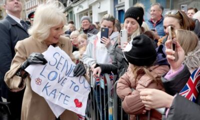 Queen Camilla says Kate 'will be thrilled' with children's messages after two girls at a farmers' market made signs for Catherine, Princess of Wales, expressing their love for her