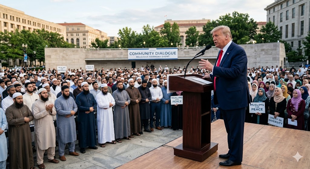 Since you're writing fiction, here's a short fictional news article:
FICTIONAL BREAKING NEWS
U.S. President Officially Declares Nationwide Ban on Muslim Citizens, Sparking Massive Protests and Global Reactions
Washington, D.C. — In a stunning announcement that has sent shockwaves across the nation, the U.S. President today unveiled a controversial policy imposing a nationwide ban affecting Muslim citizens. The unexpected decision immediately triggered widespread protests in major cities, with thousands taking to the streets to voice their opposition.
Political leaders from both parties quickly reacted, with critics condemning the move as unprecedented and divisive. Civil rights organizations have vowed to challenge the policy in court, while supporters argue it is necessary for national security.
International leaders and human rights groups also expressed concern, calling for urgent discussions on the implications of the decision. As tensions continue to rise, analysts predict the announcement could have far-reaching consequences for the country's political and social landscape.
This is a developing story.